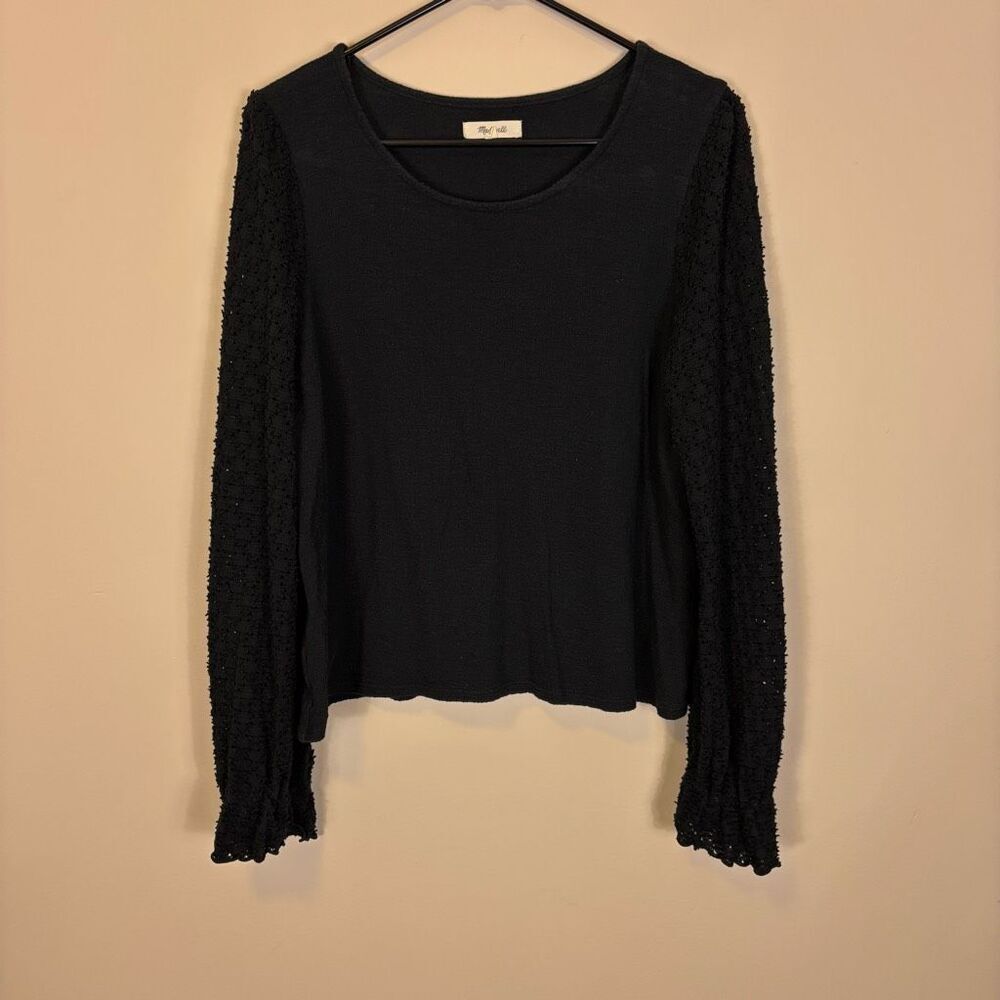 Madewell Black Textured Cotton Long Sleeve Blouse Top‎ Size Medium